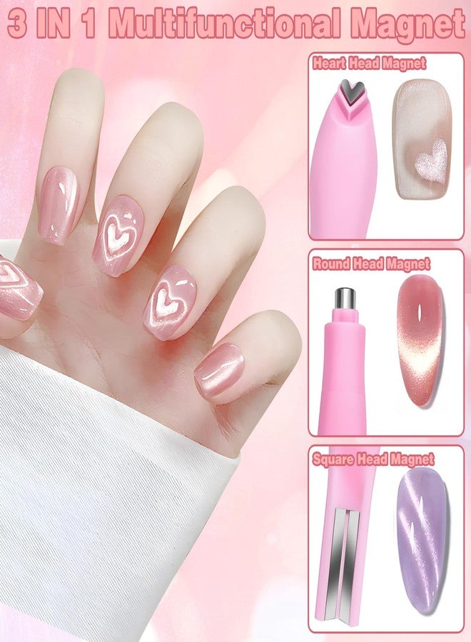 CYUXING 3 in 1 Cat Eye Nail Magnet, Versatile Magnet Tool for Cat Eye Polish Heart Shaped Round Multifunctional Accessories for Studio Home DIY Salo (Pink) - Image 4